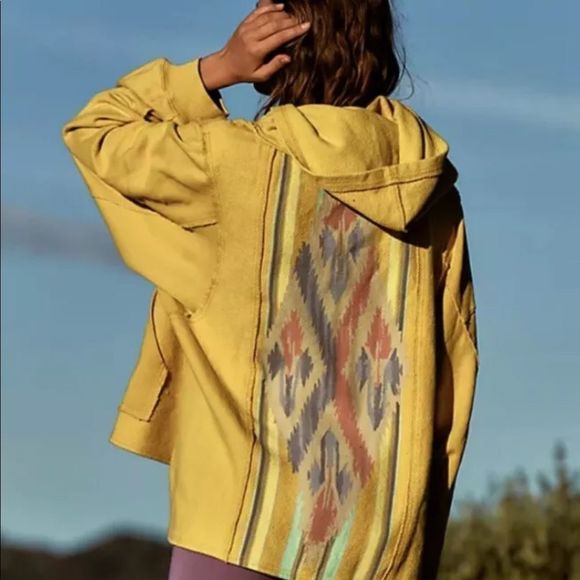 Free People Movement Surf Sesh Baja Sweatshirt Hoodie Yellow Oversized - Picture 3 of 6